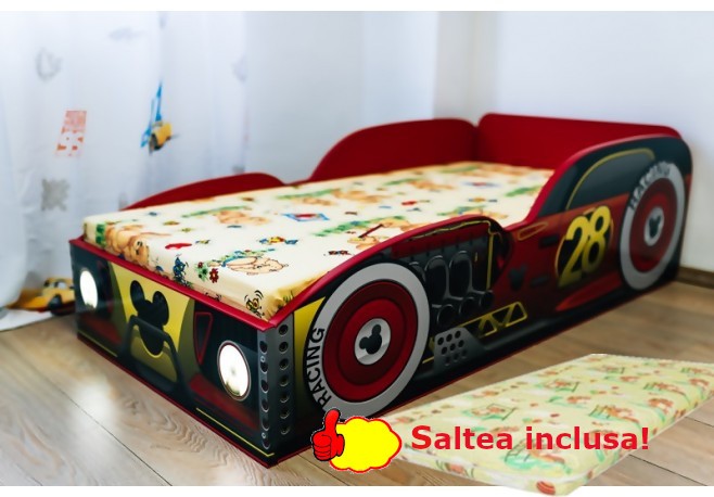 Pat masina Mickey cu lumini-saltea inclusa