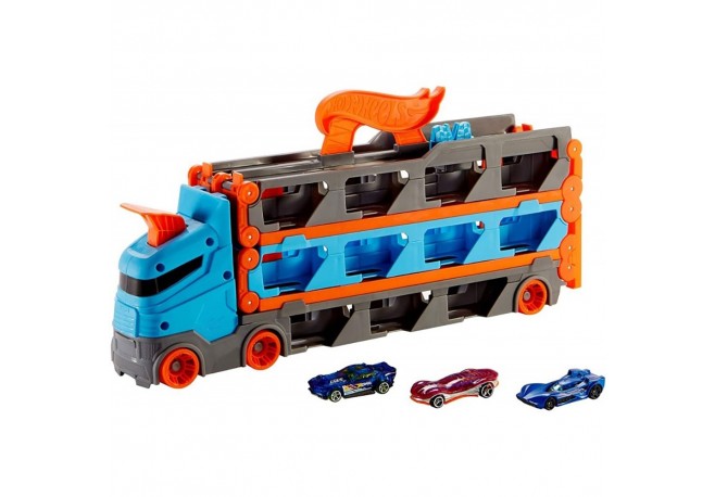 Camion si pista de masinute Hot Wheels by Mattel Speedway Hauler cu trailer si 3 masinute
