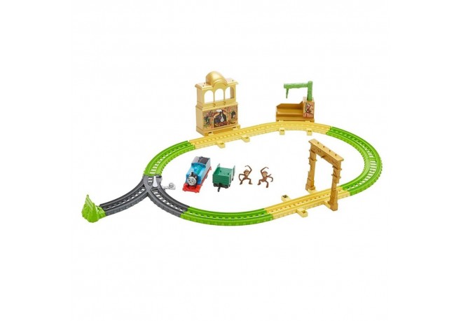 Set Fisher Price by Mattel Thomas and Friends Monkey Palace cu sina vagoane si locomotiva motorizata