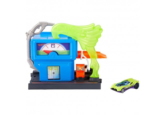 Pista de masini Hot Wheels by Mattel City Downtown Toxic Fluel Stop cu masinuta