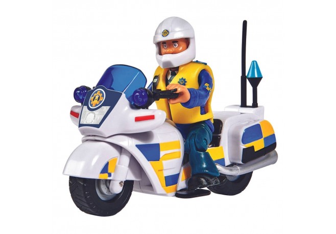 Motocicleta Simba Fireman Sam Police cu figurina Malcolm si accesorii