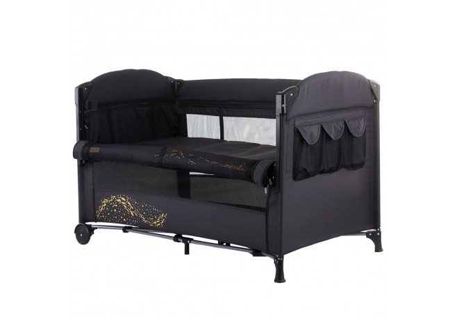 Patut pliabil Chipolino Merida carbon linen cu laterala culisanta