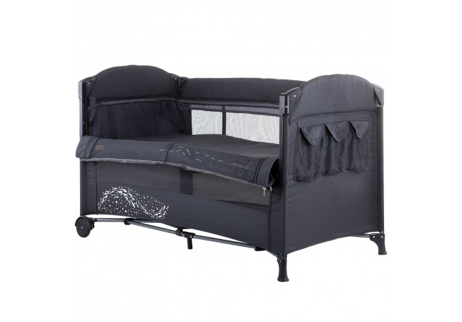 Patut pliabil Chipolino Merida asphalt linen cu laterala culisanta