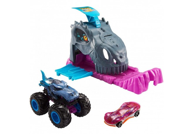 Pista de masini Hot Wheels by Mattel Monster Truck Pit and Launch Team Mega Wrex cu 2 masinute