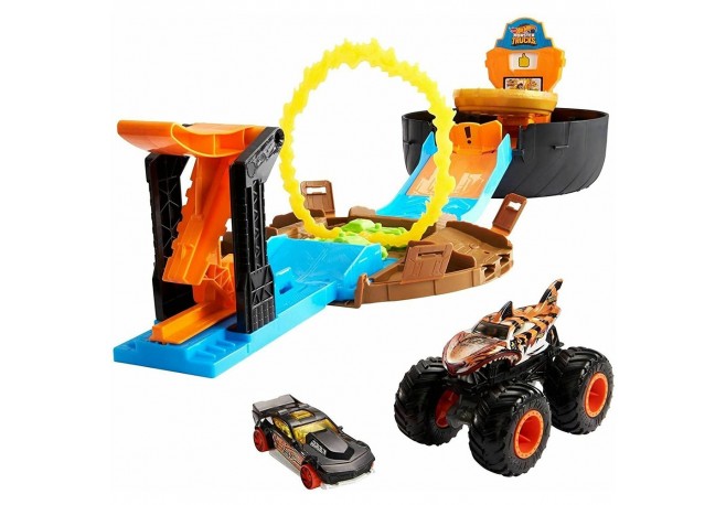 Pista de masini Hot Wheels by Mattel Monster Truck Stunt Tire cu 2 masinute