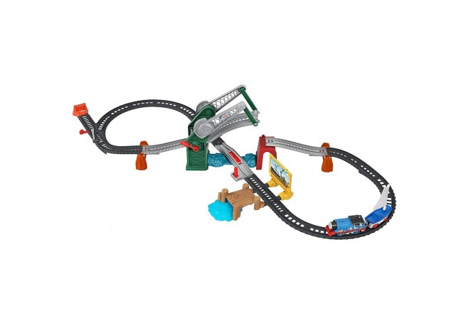 Set Fisher Price by Mattel Thomas and Friends Bridge Lift Thomas and Skiff cu sina locomotiva motorizata si vagon