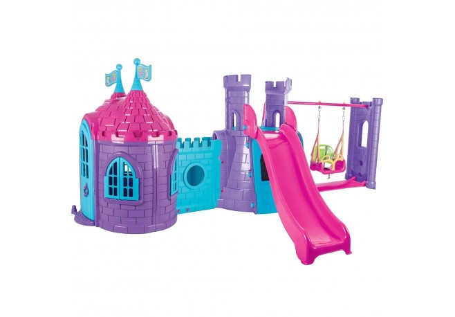 Casuta cu tobogan si leagan pentru copii Pilsan Castle with Slide and Swing purple