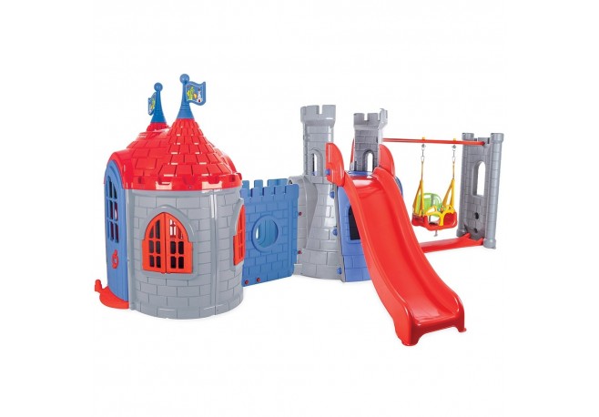 Casuta cu tobogan si leagan pentru copii Pilsan Castle with Slide and Swing grey