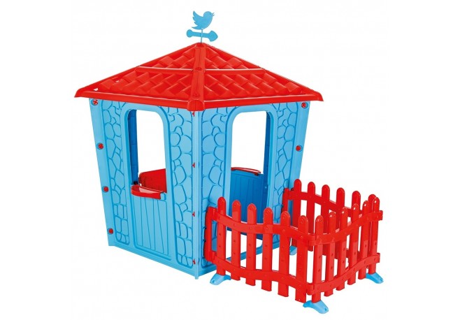 Casuta cu gard pentru copii Pilsan Stone House with Fence blue