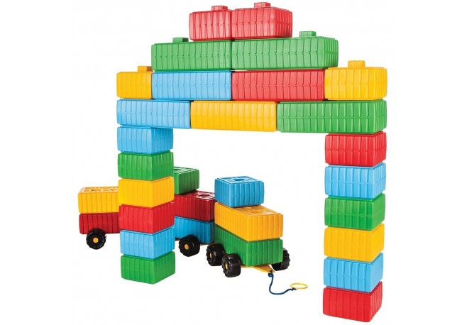 Jucarie Pilsan Cuburi de construit Brick Blocks and Car Set 43 piese