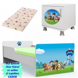 Pat tineret  Paw Patrol 2-saltea +noptiera  cadou