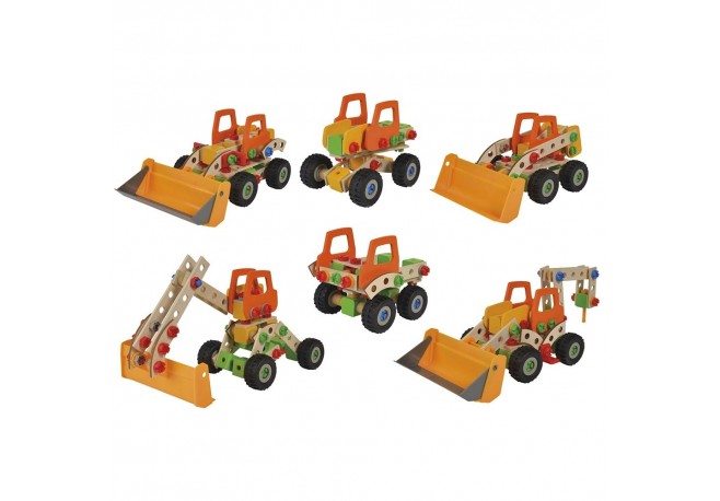Set constructie din lemn Eichhorn Wheel Loader 6 in 1 140 piese