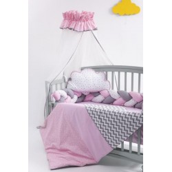 Lenjerie MyKids 8 piese Gray-Pink cu baldachin 120x60 cm