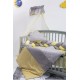Lenjerie MyKids 8 piese Gray-Yellow cu baldachin 120x60 cm