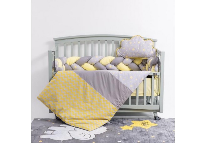 Lenjerie MyKids 6 piese Gray-Yellow fara baldachin 120x60 cm