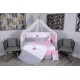 Lenjerie MyKids 11  piese Elephant gri-roz cu baldachin 120x60 cm