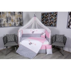 Lenjerie MyKids 11  piese Elephant gri-roz cu baldachin 120x60 cm