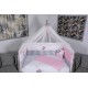 Lenjerie MyKids 11  piese Elephant gri-roz cu baldachin 120x60 cm