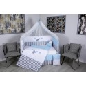 Lenjerie MyKids 11 piese Elephant gri-albastru cu baldachin 120x60 cm