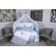 Lenjerie MyKids 9 piese Elephant gri-albastru fara baldachin 120x60 cm
