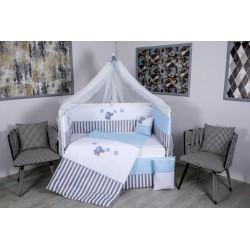 Lenjerie MyKids 9 piese Elephant gri-albastru fara baldachin 120x60 cm