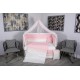 Lenjerie MyKids 9 piese Squars alb-roz cu baldachin 120x60 cm