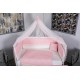 Lenjerie MyKids 9 piese Squars alb-roz cu baldachin 120x60 cm