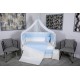 Lenjerie MyKids 9 piese Squars alb-albastru cu baldachin 120x60 cm