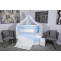 Lenjerie MyKids 9 piese Squars alb-albastru cu baldachin 120x60 cm