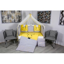 Lenjerie MyKids 10 piese Figures gri-galben fara baldachin 120x60 cm