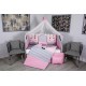 Lenjerie MyKids 10 piese Figures gri-roz fara baldachin 120x60 cm