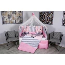 Lenjerie MyKids 10 piese Figures gri-roz fara baldachin 120x60 cm