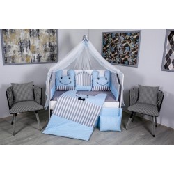 Lenjerie MyKids 10 piese Figures gri-albastru fara baldachin 120x60 cm