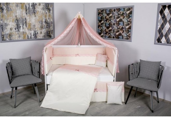 Lenjerie MyKids 9 piese White-Pink fara baldachin 120x60 cm