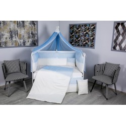 Lenjerie MyKids 9 piese White-Blue fara baldachin 120x60 cm