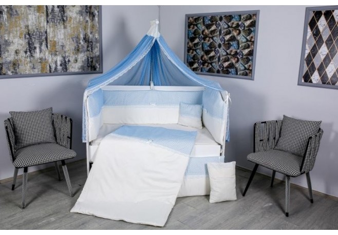 Lenjerie MyKids 9 piese White-Blue fara baldachin 120x60 cm
