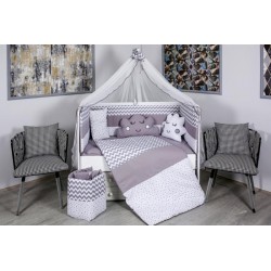 Lenjerie MyKids 10 piese Cloud gri-alb fara baldachin 120x60 cm