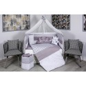 Lenjerie MyKids 10 piese Cloud gri-alb fara baldachin 120x60 cm