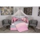 Lenjerie MyKids 10 piese Cloud gri-roz fara baldachin 120x60 cm