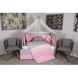 Lenjerie MyKids 10 piese Cloud gri-roz fara baldachin 120x60 cm