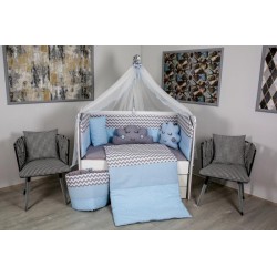 Lenjerie MyKids 10 piese Cloud gri-albastru fara baldachin 120x60 cm