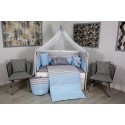 Lenjerie MyKids 10 piese Cloud gri-albastru fara baldachin 120x60 cm