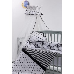 Lenjerie MyKids 8 piese Gray-White cu baldachin 120x60 cm