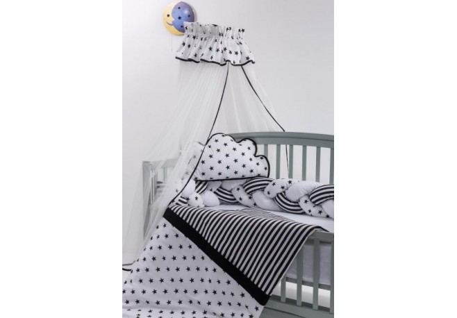 Lenjerie MyKids 8 piese Gray-White cu baldachin 120x60 cm