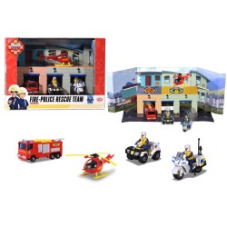 Pista de masini Dickie Toys Fireman Sam Sam Fire Rescue Team cu 3 masinute 1 elicopter si 2 figurine