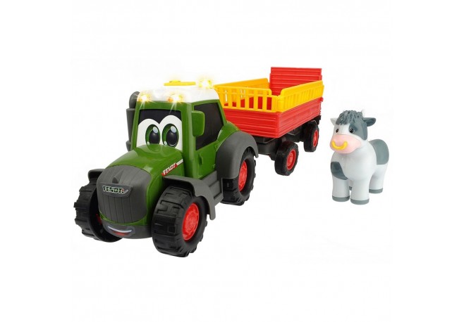 Tractor Dickie Toys Happy Fendt Animal Trailer cu remorca si figurina vaca