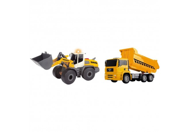 Set Dickie Toys Construction Twin Pack camion basculant MAN si buldozer Liebherr L566 Xpower