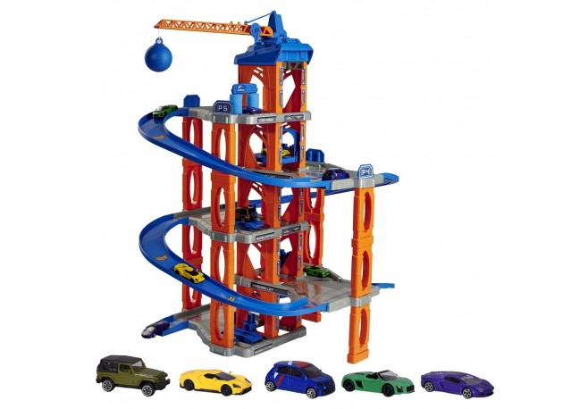 Pista de masini Majorette Motor Lift Center cu 5 masinute