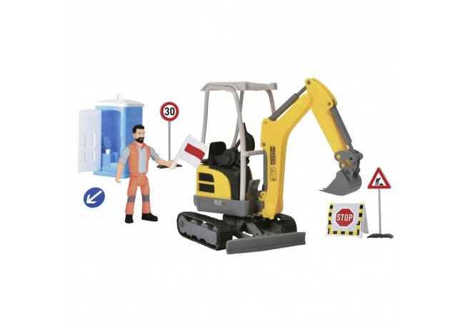 Set Dickie Toys Road Work excavator Neuson figurina semne rutiere si accesorii