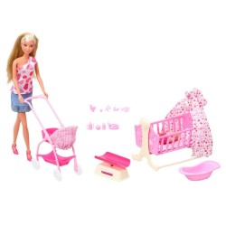 Set Simba Steffi Love New Born Baby Set papusa 29 cm 1 bebelus si accesorii